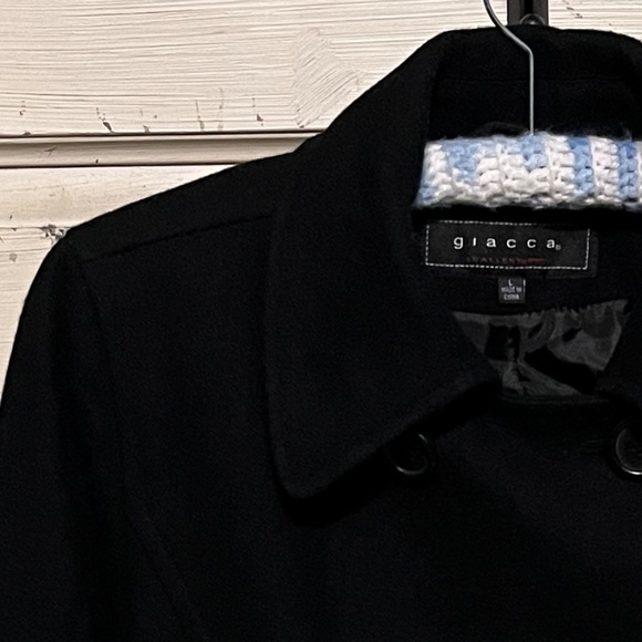 Giacca Women's Black Wool-Blend Pea Coat Size L - Picture 7 of 9